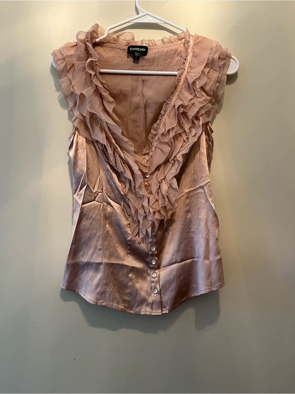 Vintage y2k Bebe brand Blush Pink Ruffle  Sleeveless Top with buttons size S